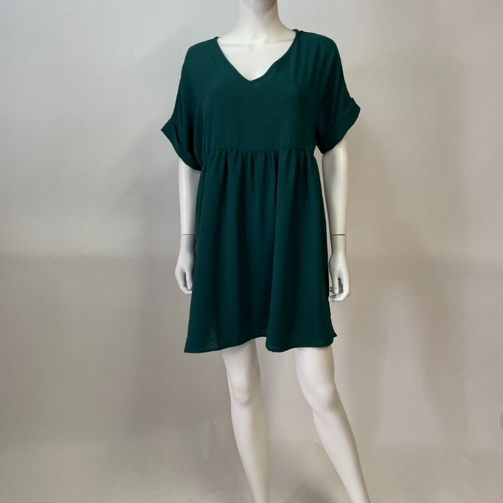 entro Dark Teal V-Neck Short Sleeve Mini Dress
